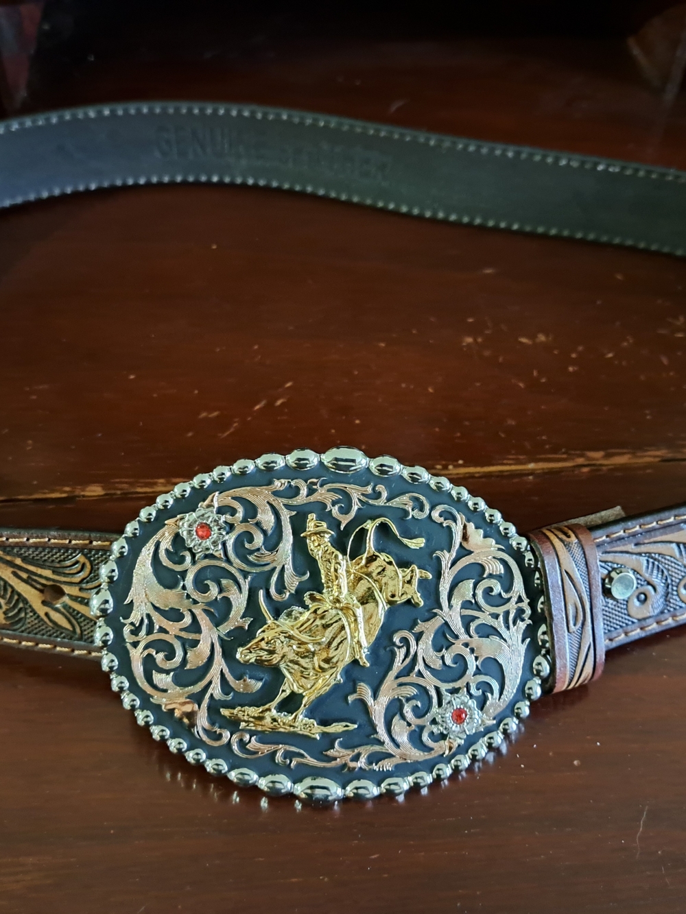 Decorative Gold Rodeo Bucking Bronco Belt Buckle - Black and Gold